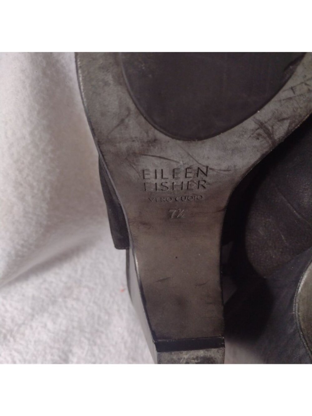 Eileen Fisher Milla Black Leather Slingback Heels 7.5 Nubuck Heels - Picture 7 of 9